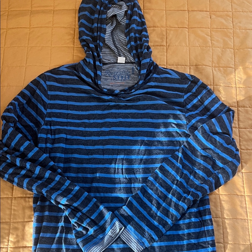 Reversible Blue and Gray Striped Men's Hoodie Shirt